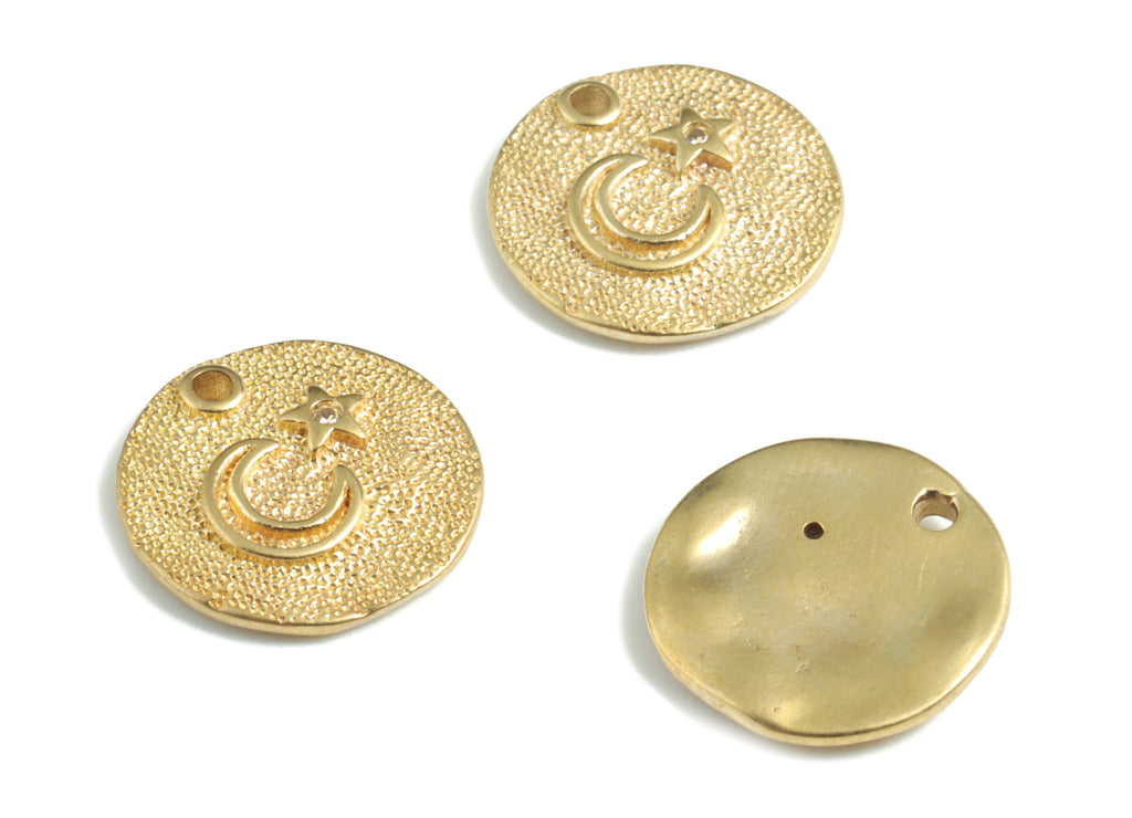 Brass Crescent Star Earring Charms With Zircons - Raw Brass Crescent Star Pendant - Jewelry Supplies - 12.54x12.42x1.99mm - PP3587 - DOMEDBAZAAR