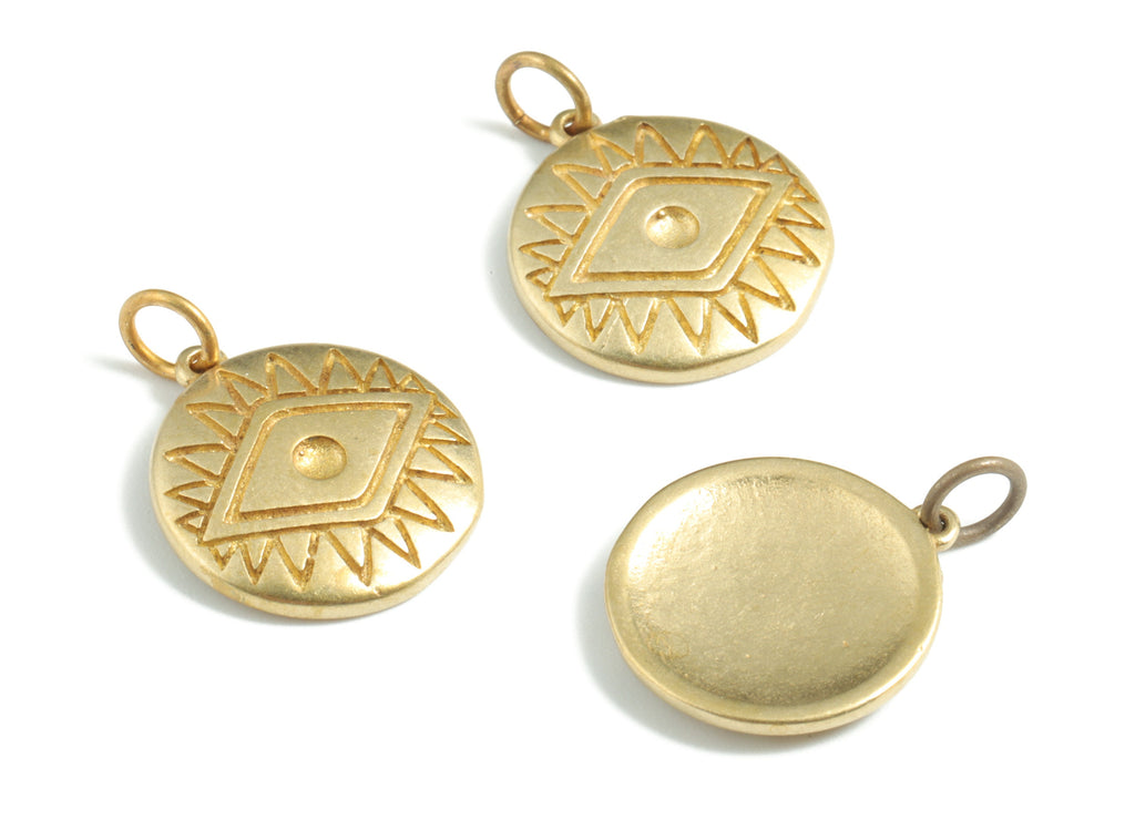 Brass Round Sun Earring Charm - Raw Brass Eye Sun Pendant - Earrings Finding - Jewelry Supplies - 19.93x15.06x2.09mm - PP3589 - DOMEDBAZAAR