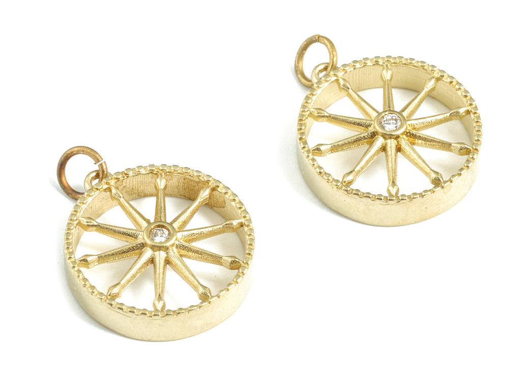 Brass Sun Earring Charms - Raw Brass Star Zircon Round Pendant - Earring Findings - Jewelry Supplies - 22.56x17.07x4.21mm - PP3596 - DOMEDBAZAAR