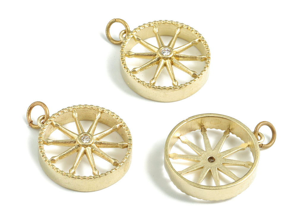 Brass Sun Earring Charms - Raw Brass Star Zircon Round Pendant - Earring Findings - Jewelry Supplies - 22.56x17.07x4.21mm - PP3596 - DOMEDBAZAAR