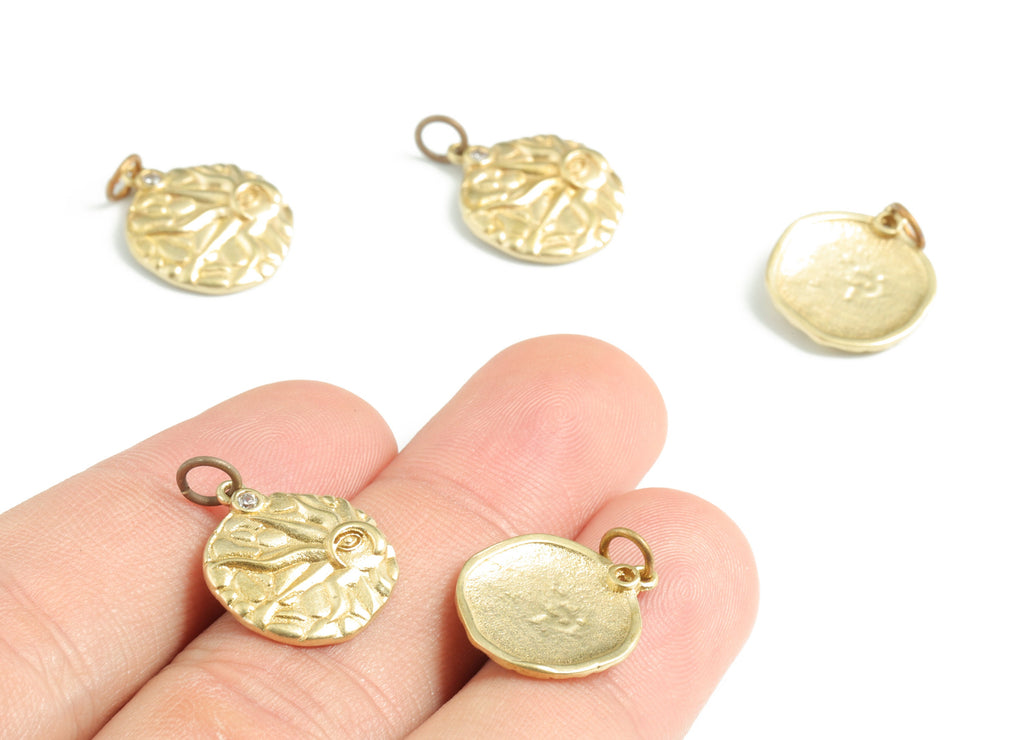 Brass Circle Sun Earring Charms With Zircon - Raw Brass Sun Round Pendant - Earrings Finding - Jewelry Supplies - 21.1x15.26x2.73mm - PP3585 - DOMEDBAZAAR