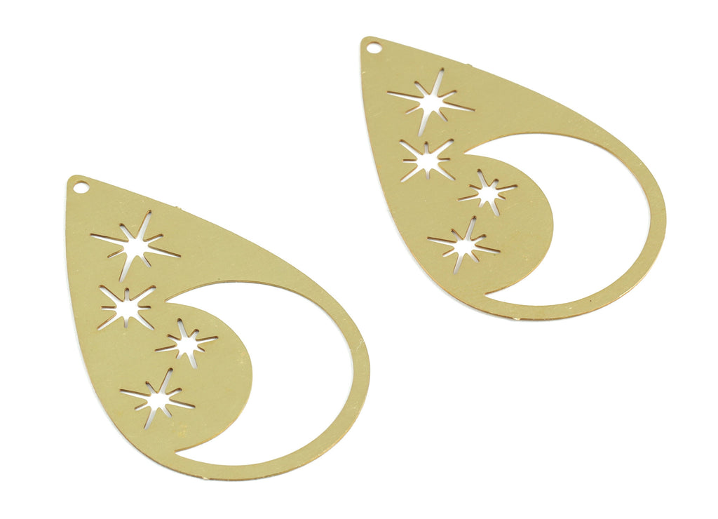 Brass Crescent Stars Earring Charms - Raw Brass Drop Stars Moon Pendant - Earring Findings - Jewelry Supplies - 37.69x23.48x0.3mm - JJB6299 - DOMEDBAZAAR