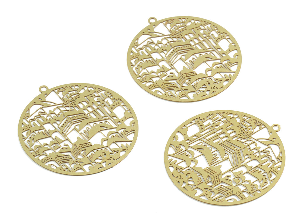 Brass Circle Earring Charms - Raw Brass Round Pendant - Earring Findings - Jewelry Supplies - 34.3x31.96x0.3mm - JJB6302 - DOMEDBAZAAR