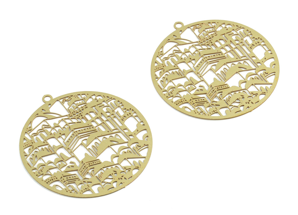 Brass Circle Earring Charms - Raw Brass Round Pendant - Earring Findings - Jewelry Supplies - 34.3x31.96x0.3mm - JJB6302 - DOMEDBAZAAR