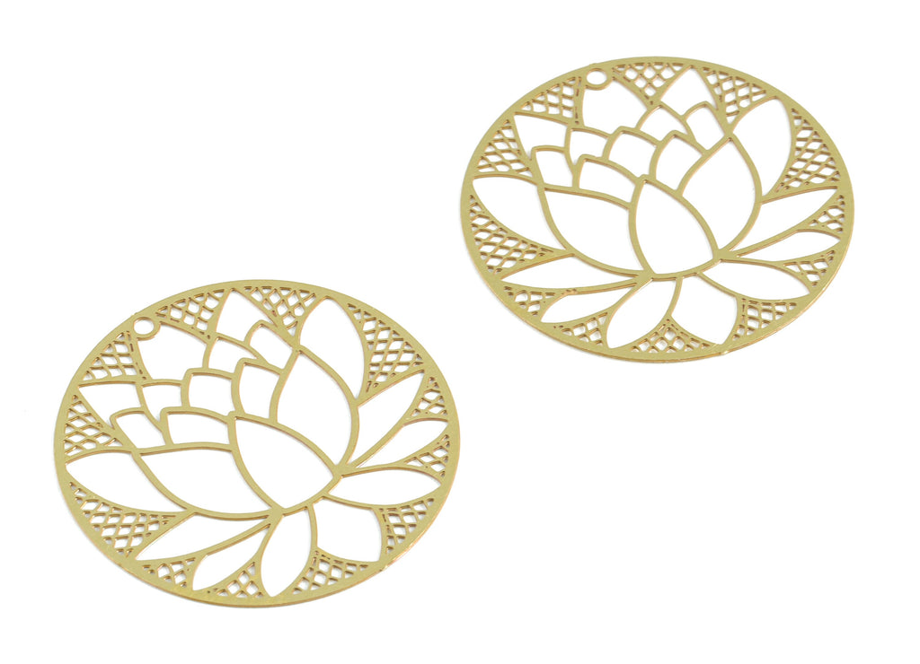 Brass Lotus Earring Charms - Raw Brass Lotus Flower Pendant - Earring Findings - Jewelry Supplies - 30.2x30.2x0.29mm - JJB6275 - DOMEDBAZAAR