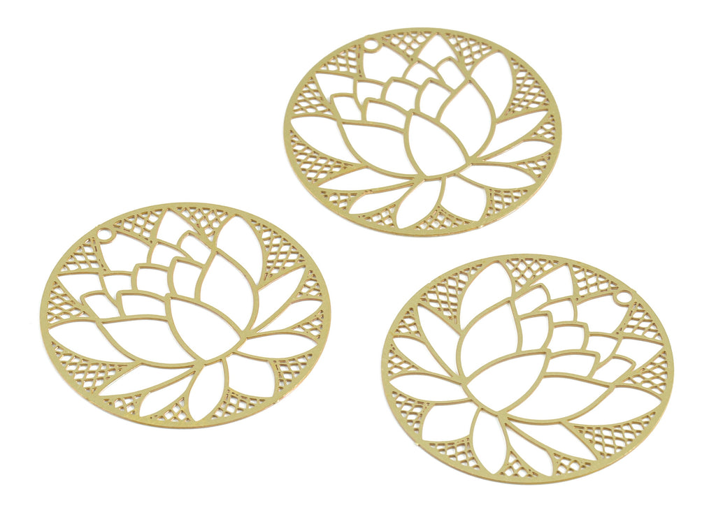Brass Lotus Earring Charms - Raw Brass Lotus Flower Pendant - Earring Findings - Jewelry Supplies - 30.2x30.2x0.29mm - JJB6275 - DOMEDBAZAAR