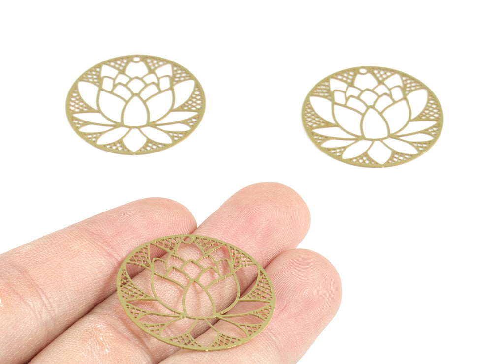 Brass Lotus Earring Charms - Raw Brass Lotus Flower Pendant - Earring Findings - Jewelry Supplies - 30.2x30.2x0.29mm - JJB6275 - DOMEDBAZAAR