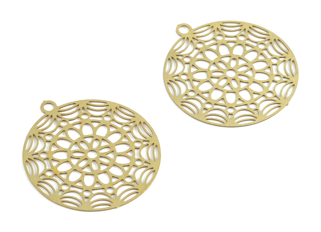 Brass Round Flower Earring Charms - Raw Brass Circle Flower Pendant - Earring Findings - Jewelry Supplies - 21.89x19.8x0.29mm - JJC11765 - DOMEDBAZAAR