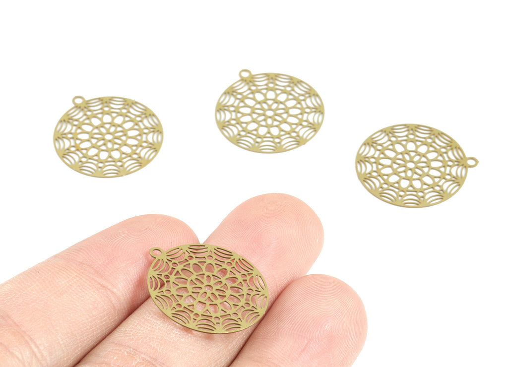 Brass Round Flower Earring Charms - Raw Brass Circle Flower Pendant - Earring Findings - Jewelry Supplies - 21.89x19.8x0.29mm - JJC11765 - DOMEDBAZAAR