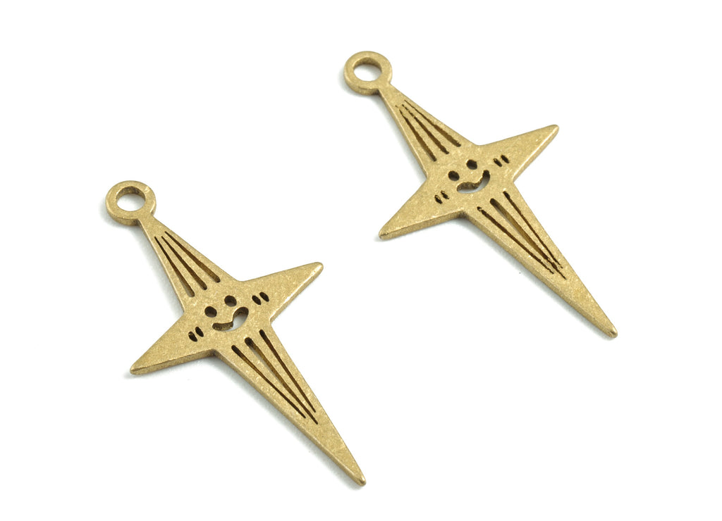 Brass Smiley Star Earring Charms - Raw Brass Smiley Star Pendant - Earrings Finding - Jewelry Supplies - 27.65x14.75x0.81mm - PPM3160 - DOMEDBAZAAR