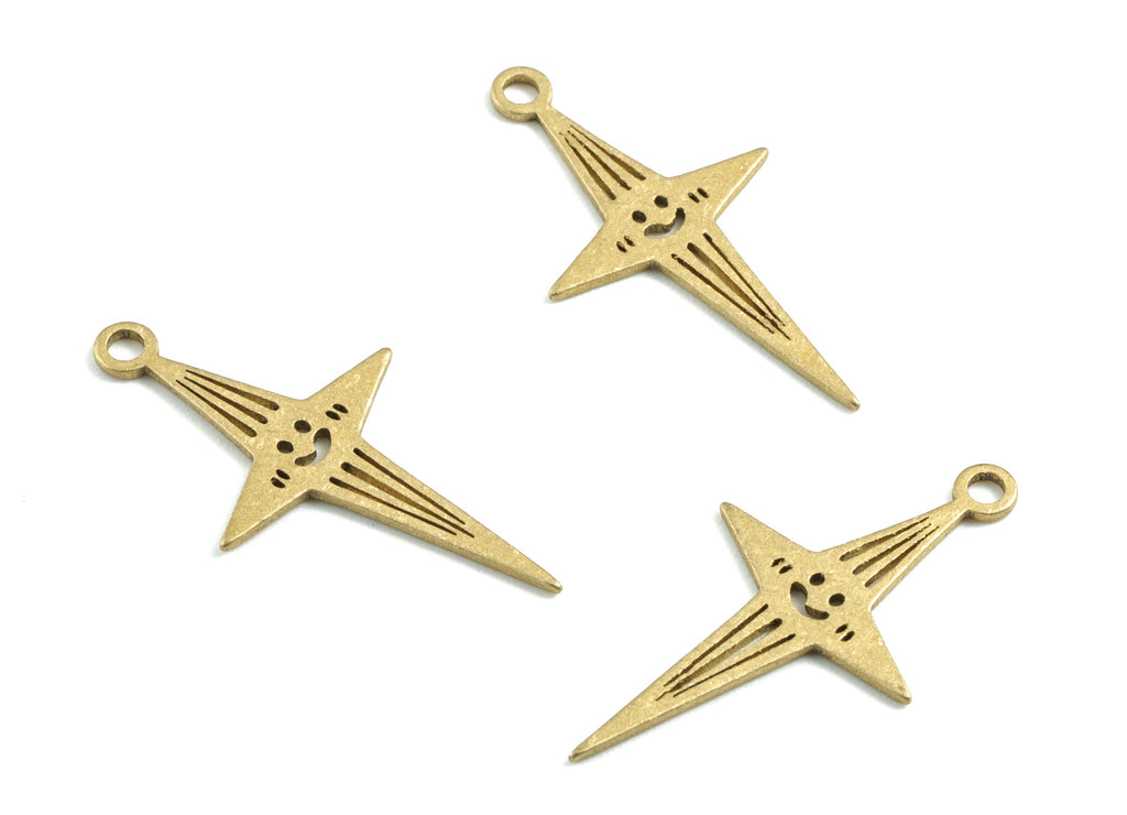 Brass Smiley Star Earring Charms - Raw Brass Smiley Star Pendant - Earrings Finding - Jewelry Supplies - 27.65x14.75x0.81mm - PPM3160 - DOMEDBAZAAR