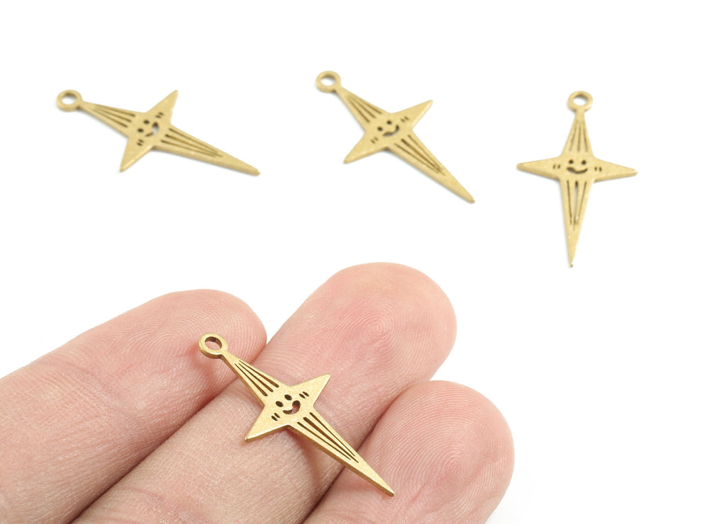 Brass Smiley Star Earring Charms - Raw Brass Smiley Star Pendant - Earrings Finding - Jewelry Supplies - 27.65x14.75x0.81mm - PPM3160 - DOMEDBAZAAR