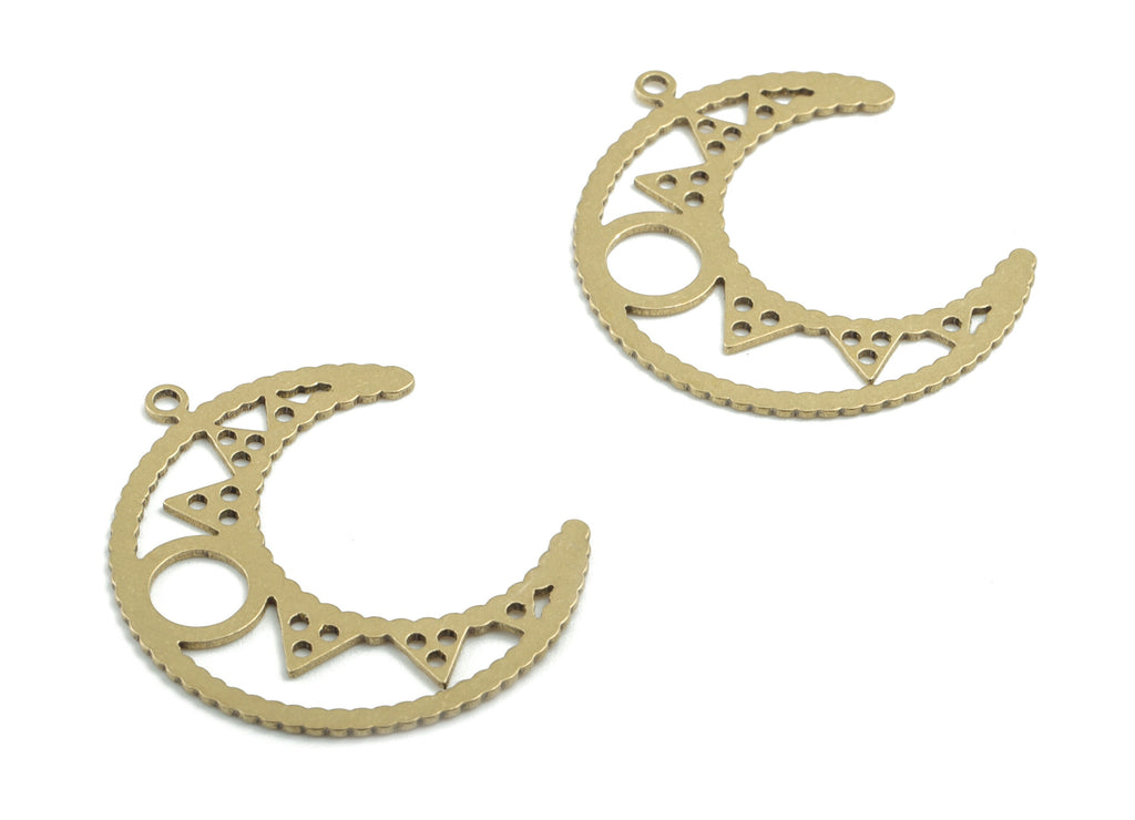 Brass Crescent Earring Charms - Raw Brass Moon Pendant - Earrings Finding - Jewelry Supplies - 27.96x22.81x0.6mm - PPM3223 - DOMEDBAZAAR