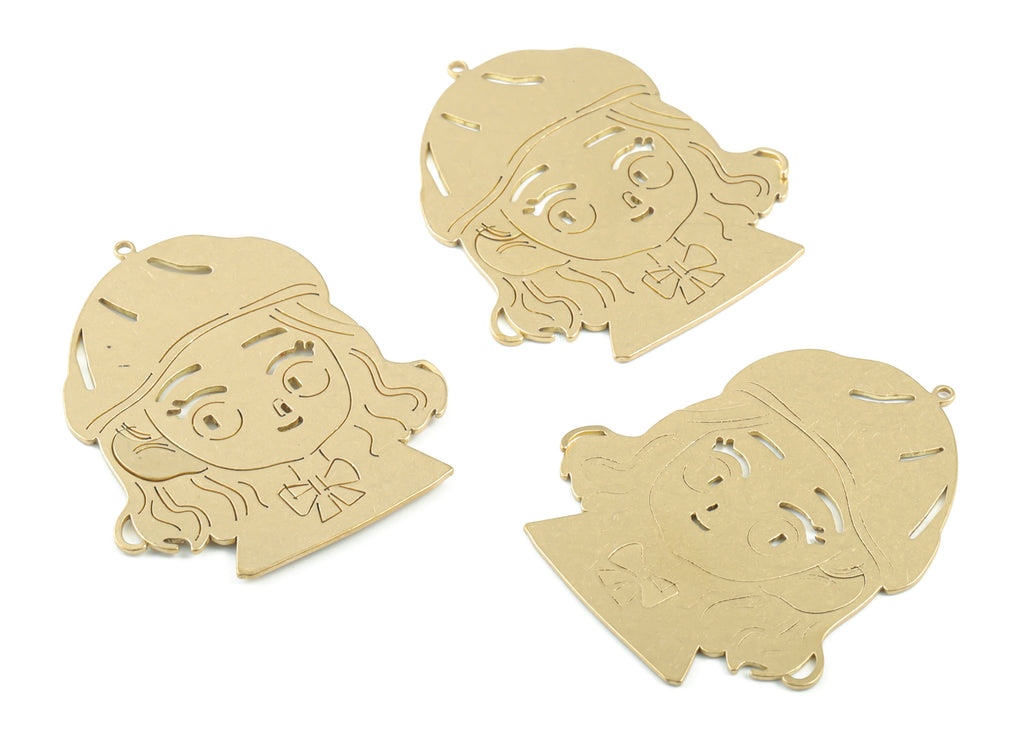 Brass Capped Girl Earring Charms - Raw Brass Little Girl Pendant - Earrings Finding - Jewelry Supplies - 45.4x38.72x0.87mm - PPM3320 - DOMEDBAZAAR