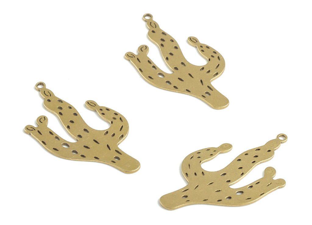 Brass Cactus Earring Charms - Raw Brass Cactus Pendant - Earrings Finding - Jewelry Supplies - 26.09x13.51x0.59mm - PPM3325 - DOMEDBAZAAR