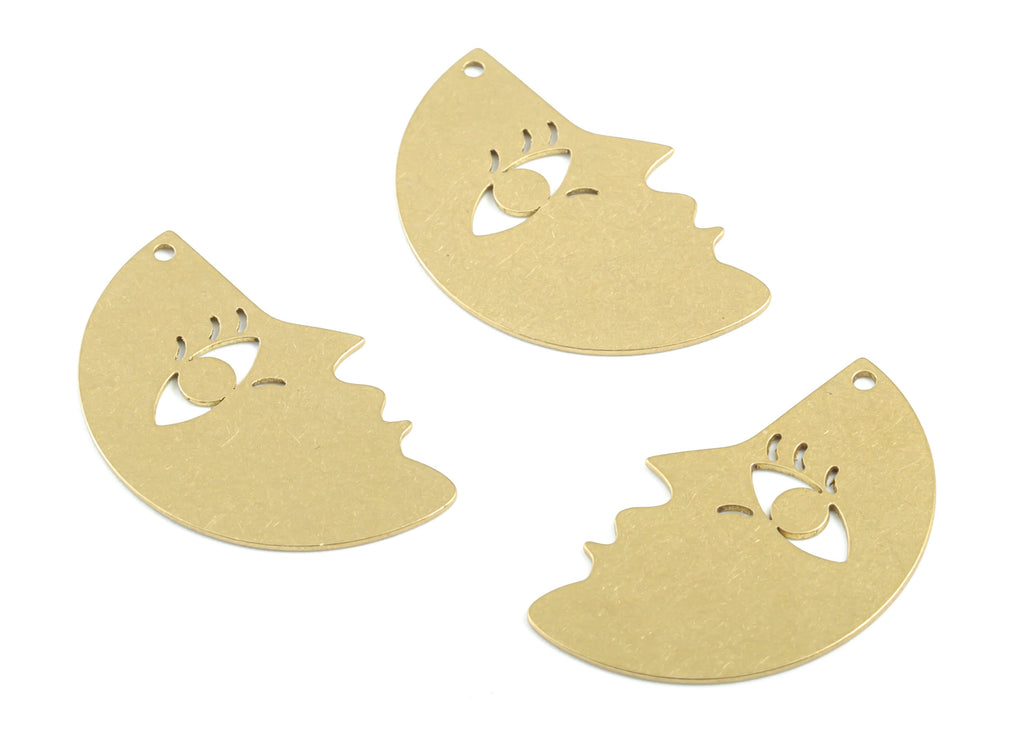 Personalized stamping blank - Brass Woman Face Earring Charms - Raw Brass Eyelash Face Pendant - Earrings Finding  - 29x19x0.58mm - PPM3341 - DOMEDBAZAAR