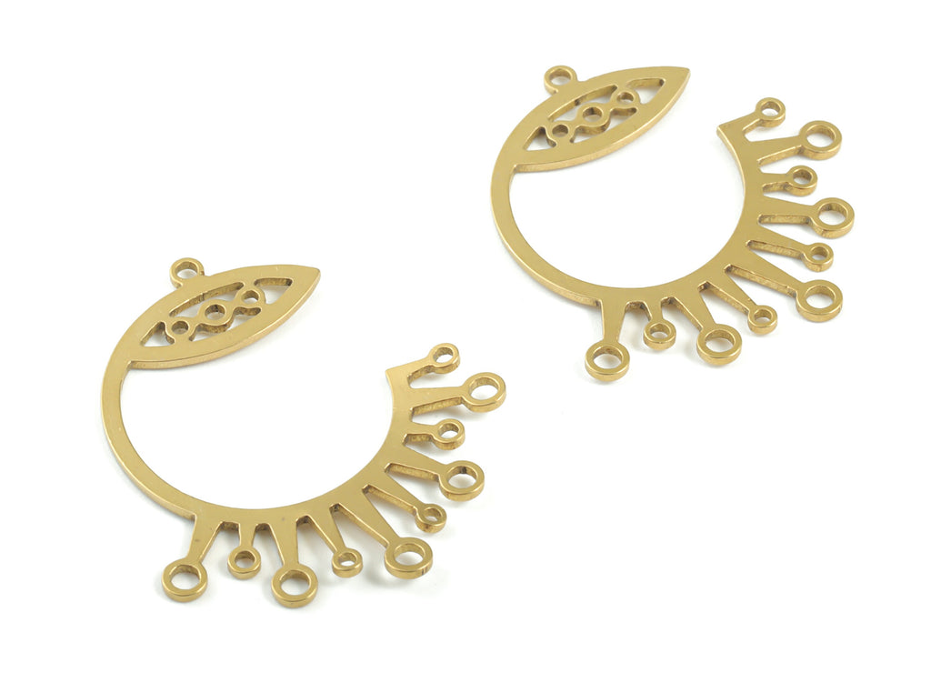 Brass Crown C Eye Earring Connector - Raw Brass Circle Crown Pendant - Earrings Finding - Jewelry Supplies - 31.09x26.87x0.84mm - PPM3281 - DOMEDBAZAAR