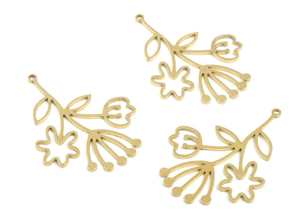 Brass Flower Earring Charms - Raw Brass Flower Pendant - Earrings Finding - Jewelry Supplies - 36.16x27.08x0.82mm - PPM3206 - DOMEDBAZAAR