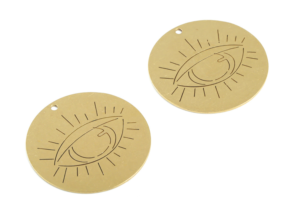 Brass Circle Eyelash Earring Charms - Raw Brass Eye Coin Pendant - Earrings Finding - Jewelry Supplies - 30.03x29.97x0.59mm - PPM3308 - DOMEDBAZAAR