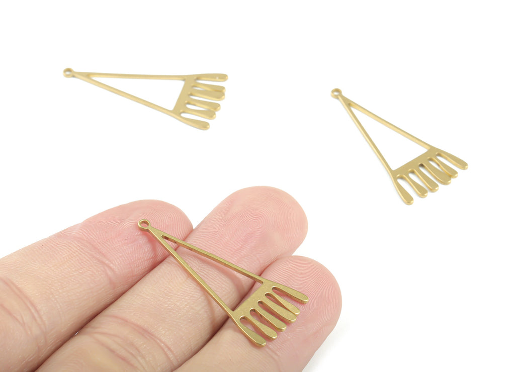 Brass Triangle Eyelash Earring Charms - Raw Brass Triangle Pendant - Earring Findings - Jewelry Supplies - 33.17x15.37x0.79mm - PPM3359 - DOMEDBAZAAR