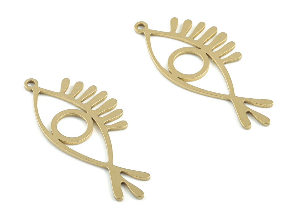 Brass Fish Eye Earring Charms - Raw Brass Fish Eyelash Pendant - Earrings Finding - Jewelry Supplies - 30.73x13.76x0.8mm - PPM3361 - DOMEDBAZAAR