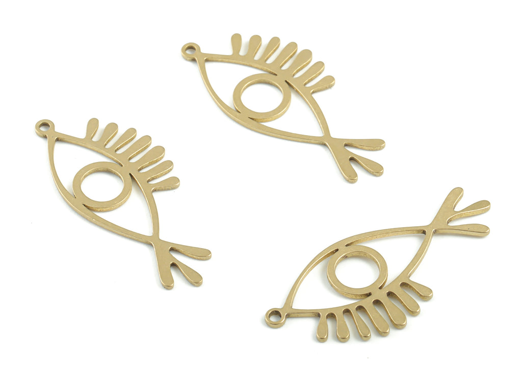 Brass Fish Eye Earring Charms - Raw Brass Fish Eyelash Pendant - Earrings Finding - Jewelry Supplies - 30.73x13.76x0.8mm - PPM3361 - DOMEDBAZAAR