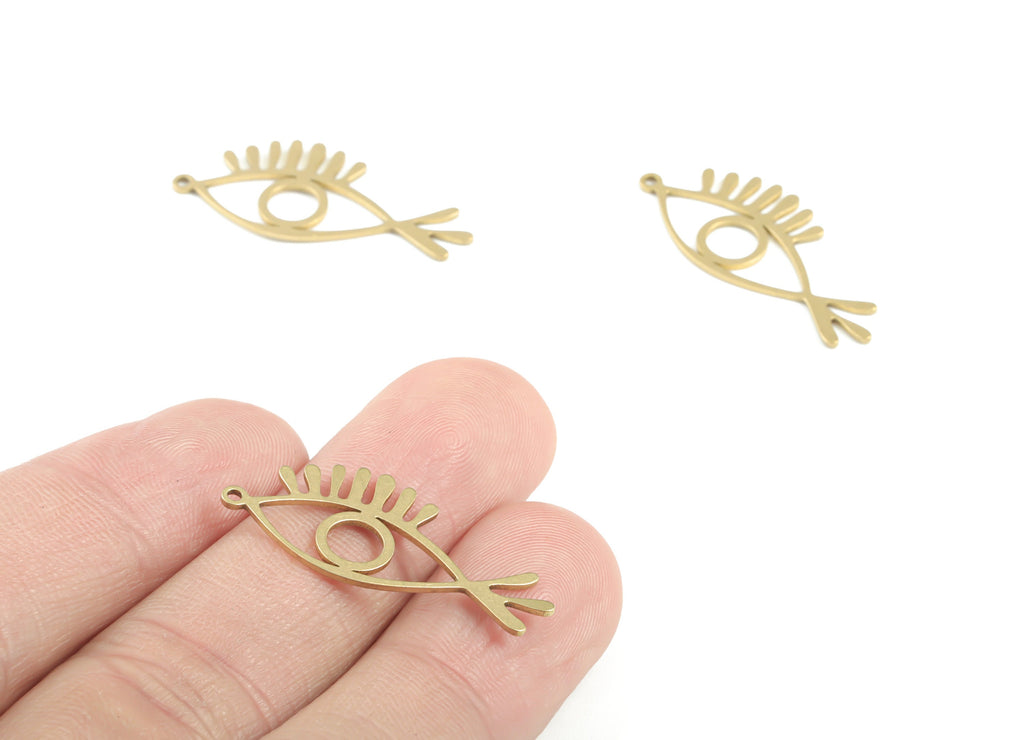 Brass Fish Eye Earring Charms - Raw Brass Fish Eyelash Pendant - Earrings Finding - Jewelry Supplies - 30.73x13.76x0.8mm - PPM3361 - DOMEDBAZAAR