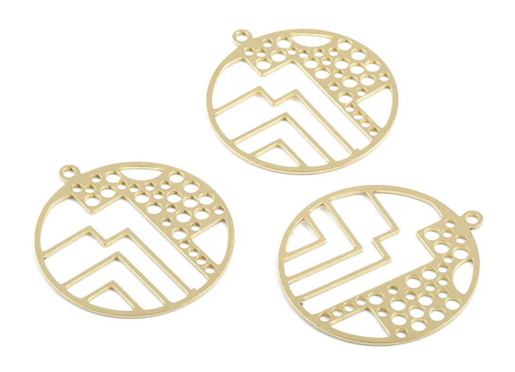 Brass Round Earring Charms - Raw Brass Geometric Pendant - Earrings Finding - Jewelry Supplies - 30.23x27.48x0.65mm - PPM3321 - DOMEDBAZAAR