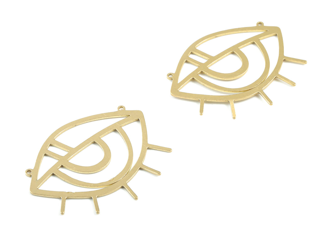 Brass Eyelash Earring Connector - Raw Brass Eye Earring Charms - 2 Holes - Earrings Finding - Jewelry Supplies - 36.55x30x0.82mm - PPM3335 - DOMEDBAZAAR