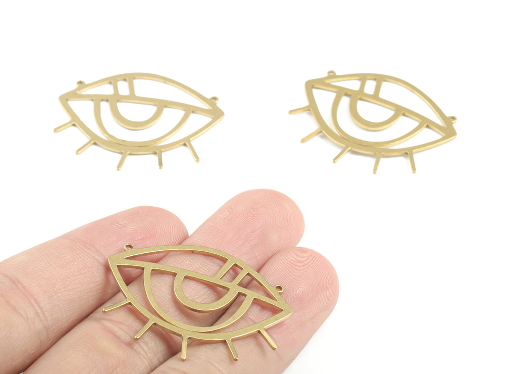 Brass Eyelash Earring Connector - Raw Brass Eye Earring Charms - 2 Holes - Earrings Finding - Jewelry Supplies - 36.55x30x0.82mm - PPM3335 - DOMEDBAZAAR
