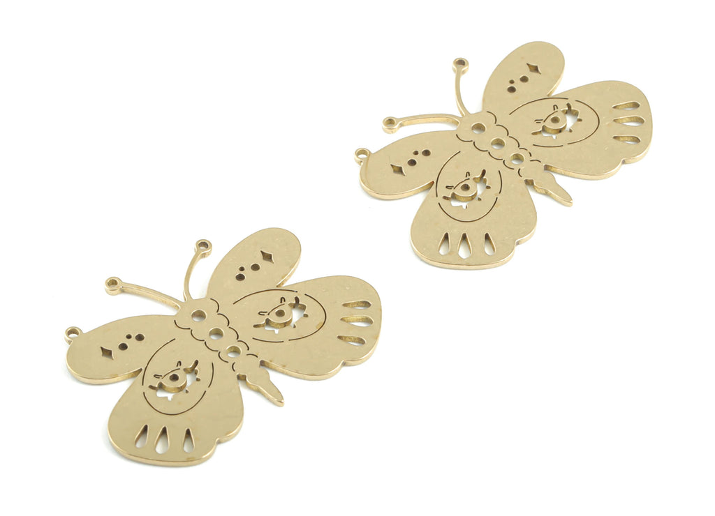 Brass Butterfly Earring Charms - Raw Brass Butterfly Pendant - Earrings Finding - Jewelry Supplies - 29.82x21.88x0.85mm - PPM3285 - DOMEDBAZAAR