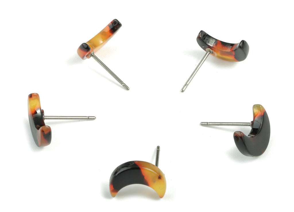 Acetate Acrylic Earring Stud - Moon Post -  Tortoise Shell Earring - No Hole - Jewelry Supplies - Color Code: A02 - 11.7x8.6x2.7mm-AC1137C-O - DOMEDBAZAAR
