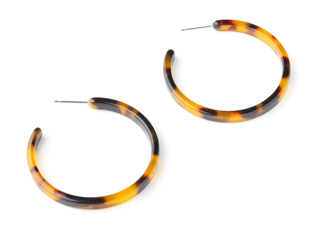 Open Hoop Earrings Stud - 1.7 inch Hoop Earring - Tortoise Shell Acetate Round Earring Post -  Open Circle - 42.3x42.3x4mm - AC1342A - DOMEDBAZAAR