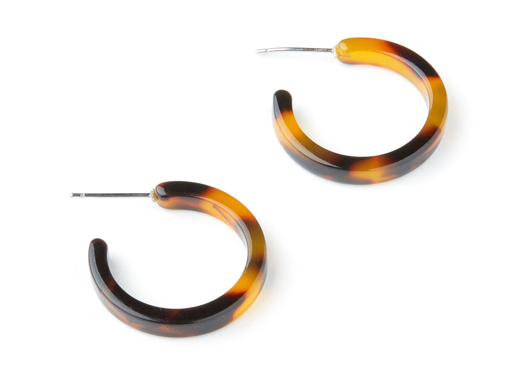 Open Hoop Earrings Stud - 1 inch Hoop Earring - Tortoise Shell Acetate Round Earring Post -  Open Circle - 24.7mmx24.7mmx4mm - AC1345A - DOMEDBAZAAR
