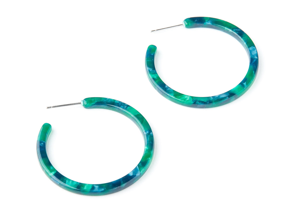 Open Hoop Earrings Stud - 1.5 inch Hoop Earring - Green Acetate Round Earring Post - Color Code: A13- Open Circle - 38x38x2.7mm - AC1173P - DOMEDBAZAAR
