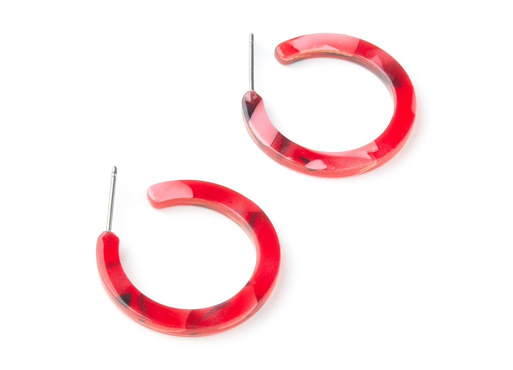 Open Hoop Earrings Stud - 1 inch Hoop Earring - Bordeaux Acetate Round Earrin Post - Color Code: A56 - 25.4x25.4x2.78mm - AC1174E - DOMEDBAZAAR