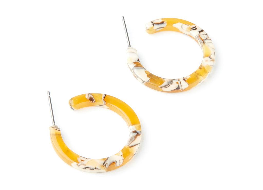 Open Hoop Earrings Stud - 1 inch Hoop Earring - Yellow Cream Acetate Round Earrin Post - Color Code: A14 - 25.4x25.4x2.78mm - AC1174H - DOMEDBAZAAR