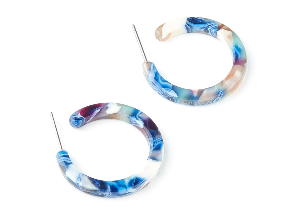 Open Hoop Earrings Stud - 1 inch Hoop Earring - Blue Acetate Round Earrin Post - Color Code: A19- 25.4x25.4x2.78mm - AC1174L - DOMEDBAZAAR