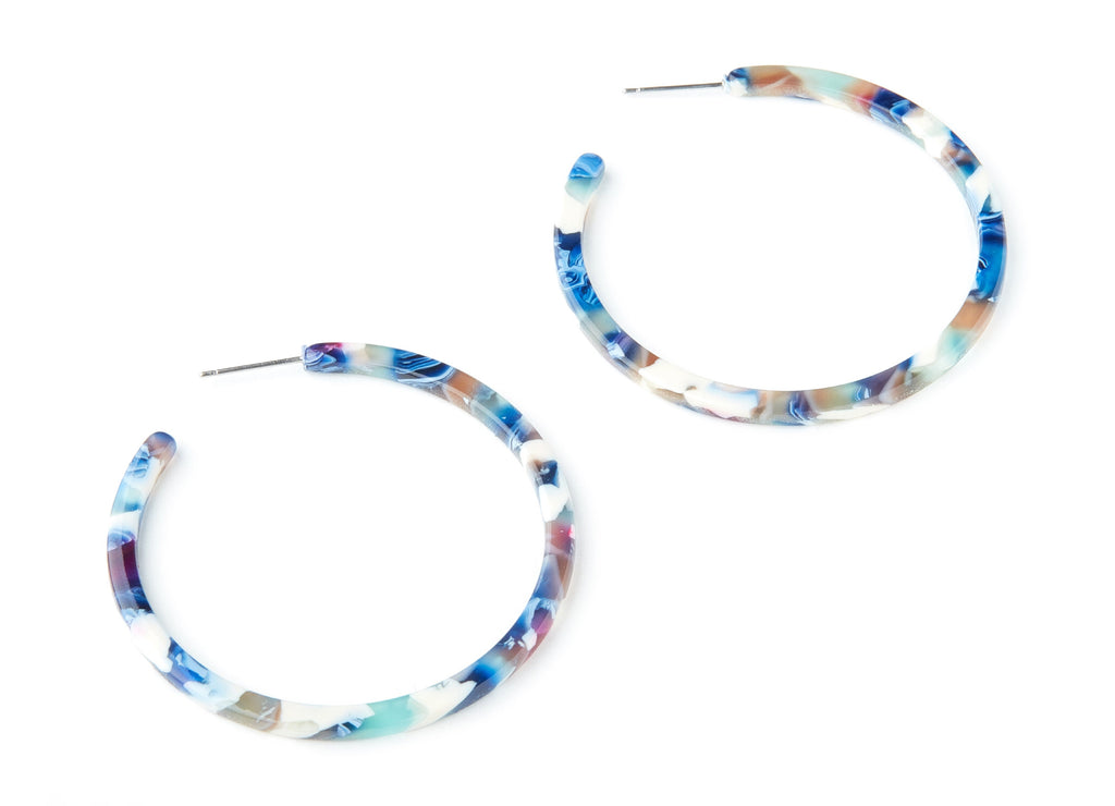 Open Hoop Earrings Stud - 2 inch Hoop Earring - Blue Acetate Round Earring Post - Open Circle - Color Code: A19 - 50x50x2.8mm - AC1172L - DOMEDBAZAAR