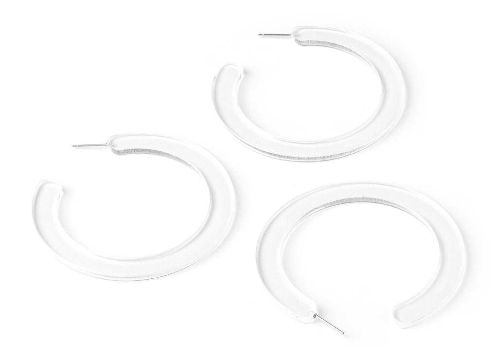 Open Hoop Earrings Stud - 2.5 inch Hoop Earring - Clear Acetate Round Earring Post Open Circle - Color Code: A63 - 63.5x2.5mm - AC1572-A63 - DOMEDBAZAAR