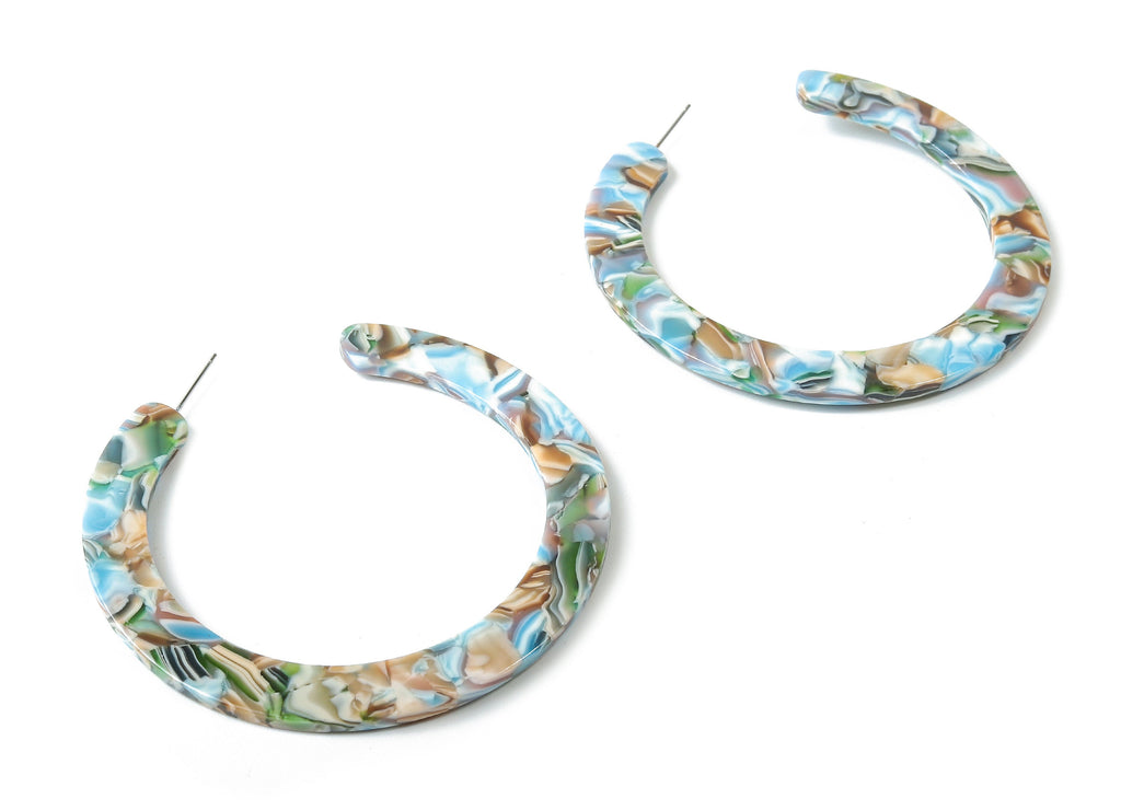 Open Hoop Earrings Stud - 2.5 inch Hoop Earring - Acetate Round Earring Post Open Circle - Color Code: A240 - 63.5x2.5mm - AC1572-A240 - DOMEDBAZAAR