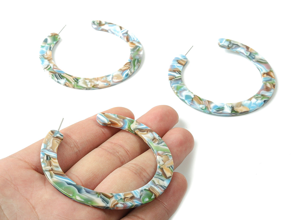 Open Hoop Earrings Stud - 2.5 inch Hoop Earring - Acetate Round Earring Post Open Circle - Color Code: A240 - 63.5x2.5mm - AC1572-A240 - DOMEDBAZAAR