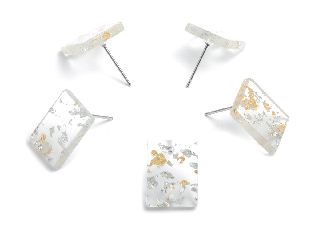 Acetate Rectangle Earring Stud - Gold Silver Foil & Confetti - Rectangle Earring Post - Color Code: A501 - 15.43x11.72x2.5mm- AC1663-A501 - DOMEDBAZAAR