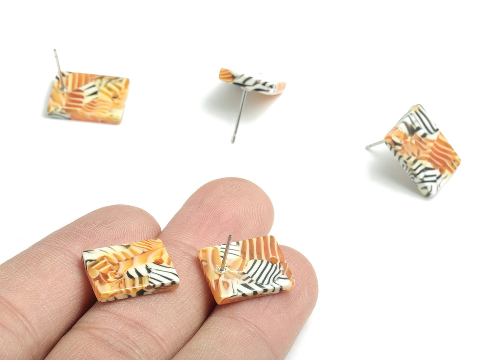 Acetate Rectangle Earring Stud - Rectangle Earring Post - Surgical Stud - Jewelry Supplies - Color Code: A504 - 15.5x11.8x2mm - AC1663-A504 - DOMEDBAZAAR