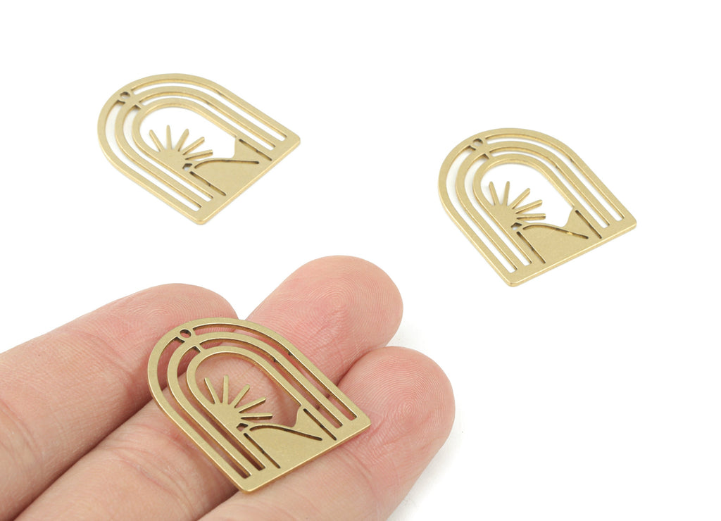 Rainbow Sun Domed Pendant - Raw Brass Rainbow Mountain Earring  Charms - Half Oval Charms - Jewelry Making Supplies - 26x22 x0.8mm - PPM3580 - DOMEDBAZAAR