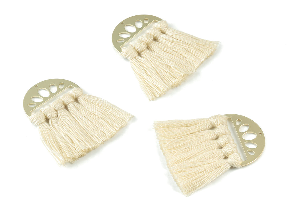 Gold Tone Plated Semi circle Brass - Half Moon Tassel Earring Charms - Cotton Cream Tassels - Fringe Tassel - 49.92x35.24x4.92mm - TSM3065C - DOMEDBAZAAR
