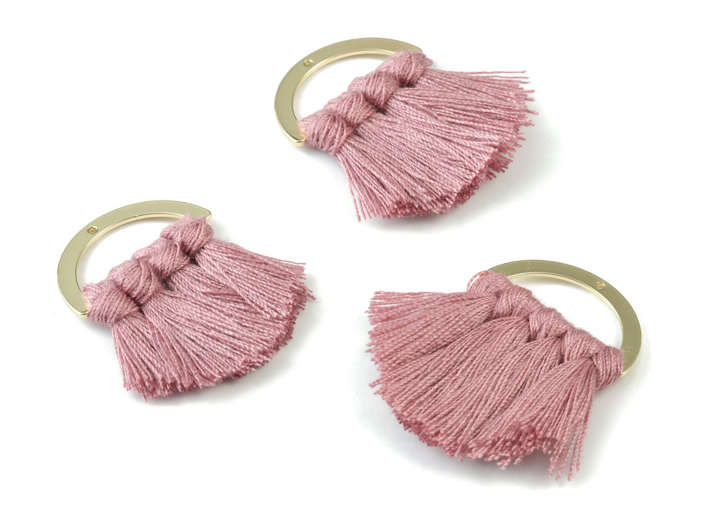 Gold Tone Plated Semi circle Brass - Half Moon Tassel Earring Charms - Cotton Purple Tassels - Fringe Tassel - 44.49x30.34x4.42mm - TSM3070P - DOMEDBAZAAR