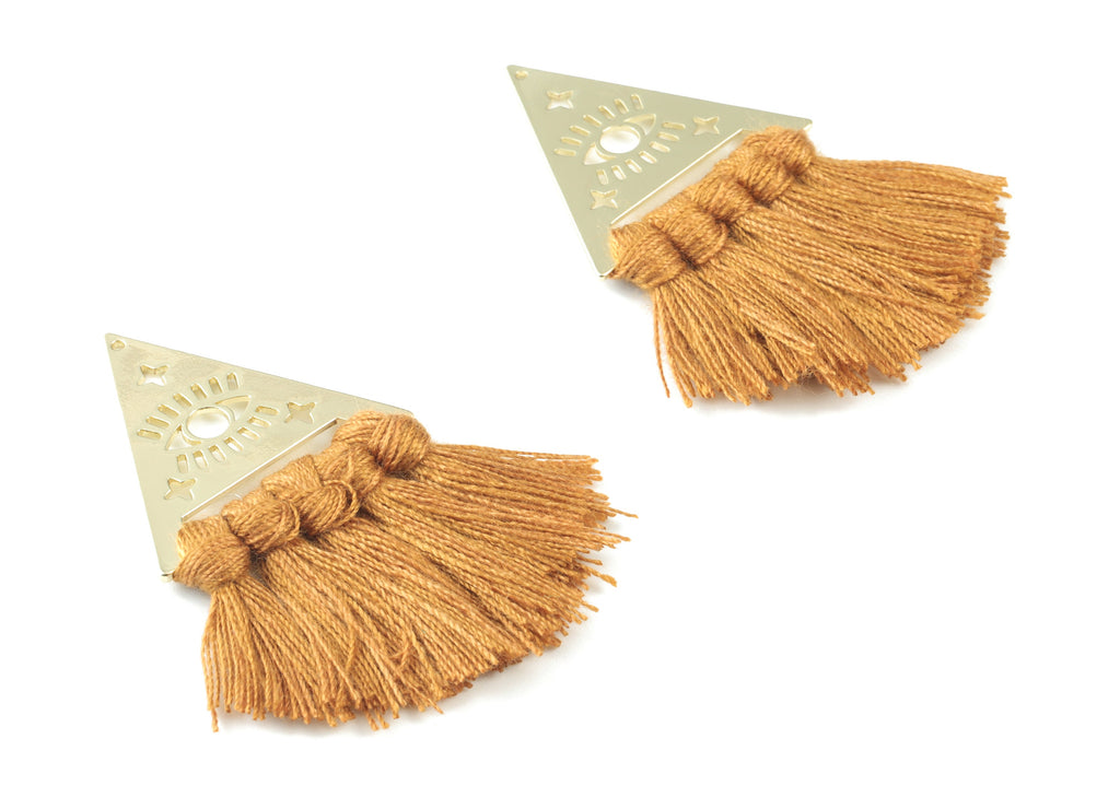 KC Gold Tone Plated Triangle Brass Cotton - Triangle Eye Tassel Earring Charms - Brown Tassels - Fringe Tassel - 56.7x31.7x3mm - TSM3063BR - DOMEDBAZAAR
