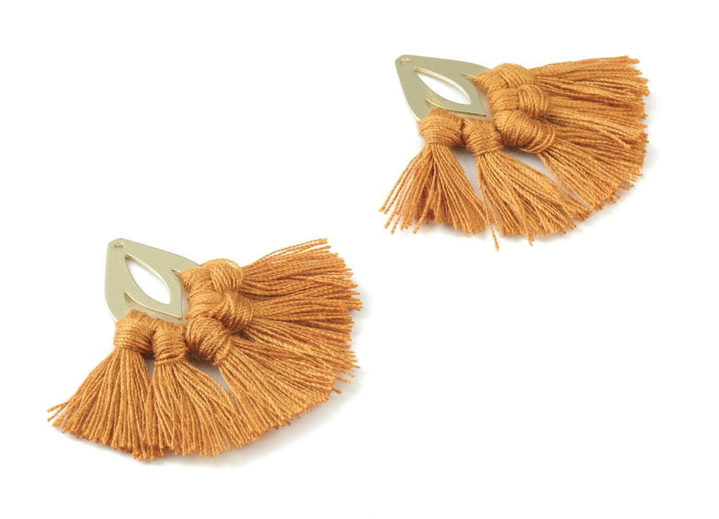 Gold Tone Plated Drop Brass - Drop Tassel Earring Charms - Cotton Brown Tassels - Fringe Tassel - 45.29x18.55x3.51mm - TSM3069BR - DOMEDBAZAAR