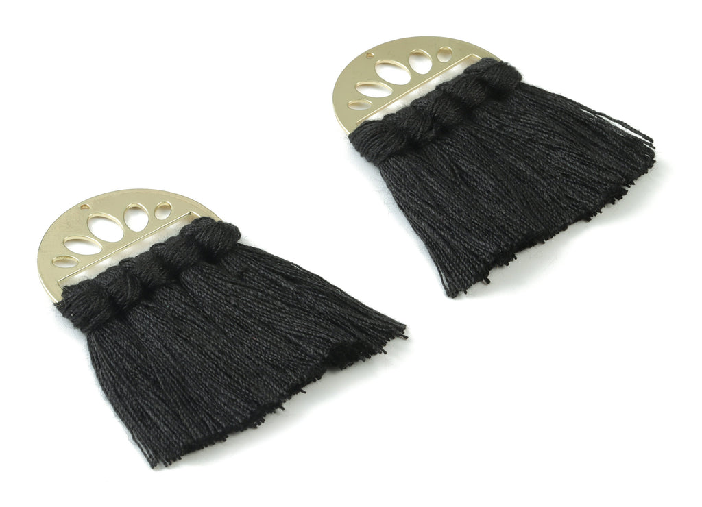 Gold Tone Plated Semi circle Brass - Half Moon Tassel Earring Charms - Cotton Black Tassels - Fringe Tassel - 49.92x35.24x4.92mm - TSM3065B - DOMEDBAZAAR